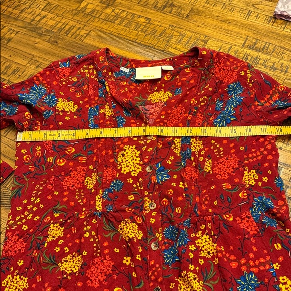 Anthropologie Maeve Red Floral Viscose Pintucked Blouse Women's Small - Picture 12 of 14